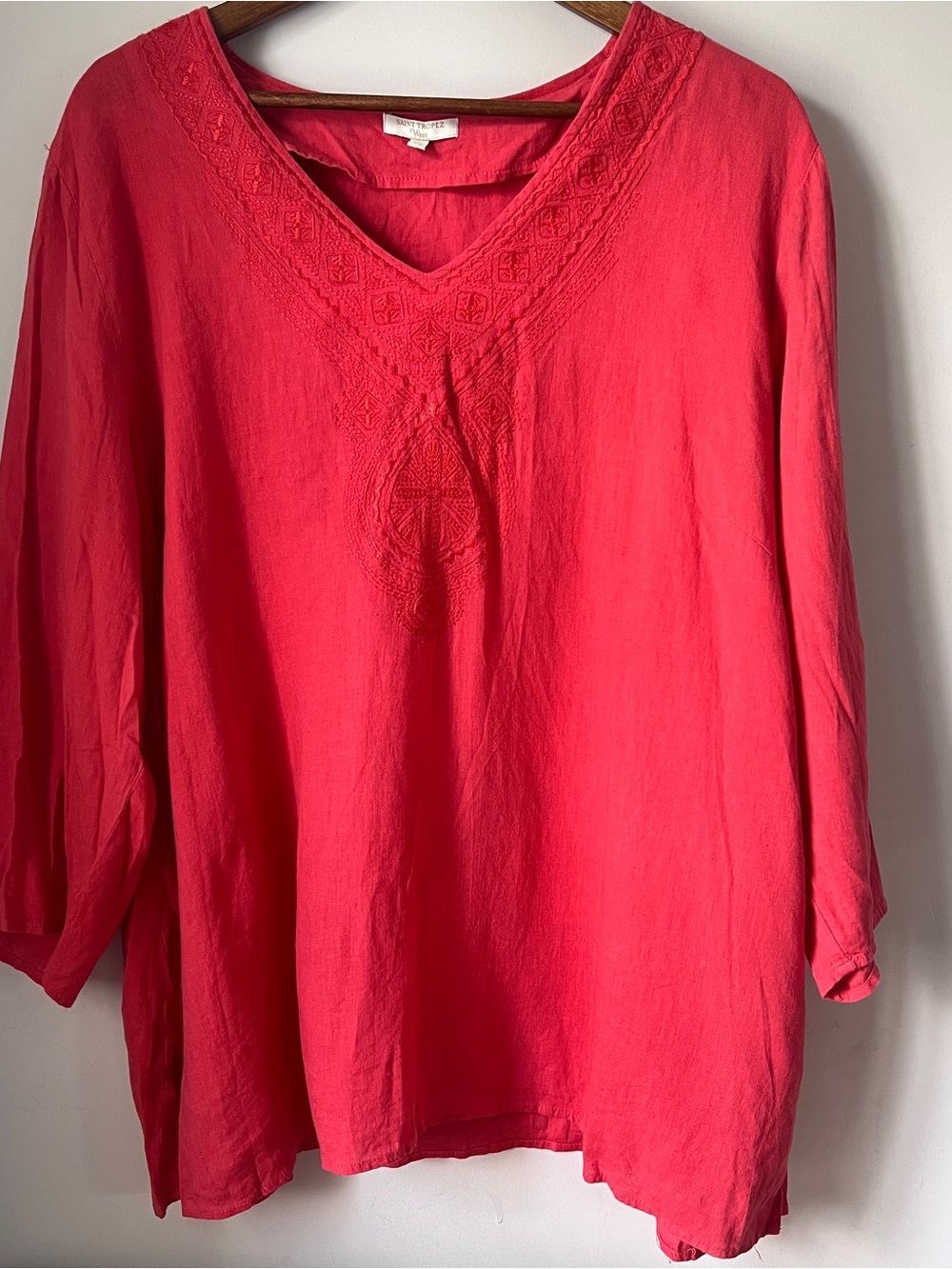 Saint Tropez West Coral V-Neck Embroidered Tunic